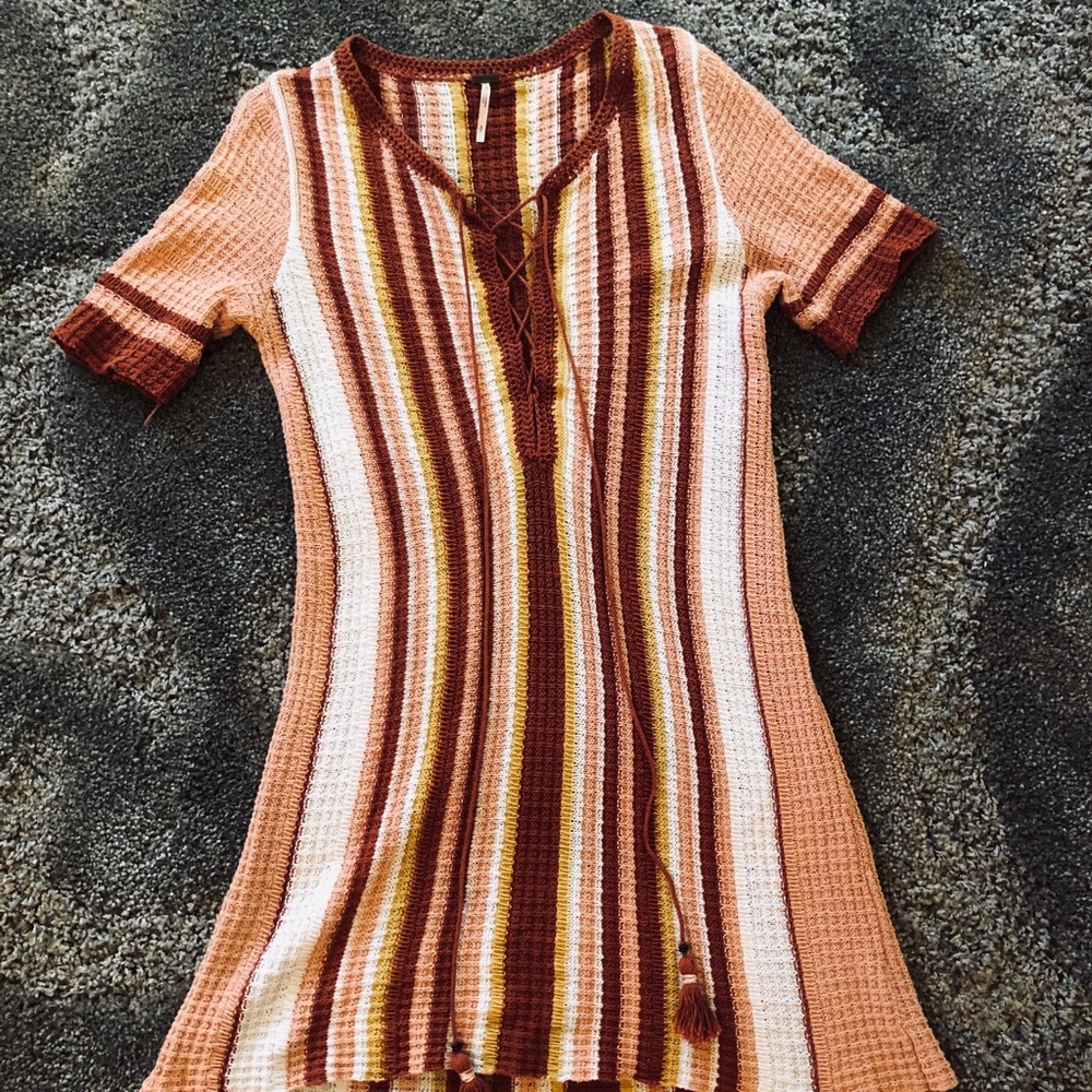 Pink, brown, yellow summer dress